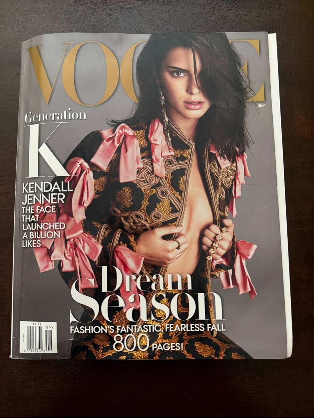 Vogue Magazine Cover with Pink Bows and Gold Embroidery 2016